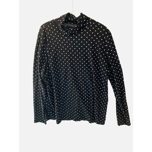 Kim Rogers Perfectly Soft Stretchy Black Dots Turtleneck Blouse Top. Size XXL